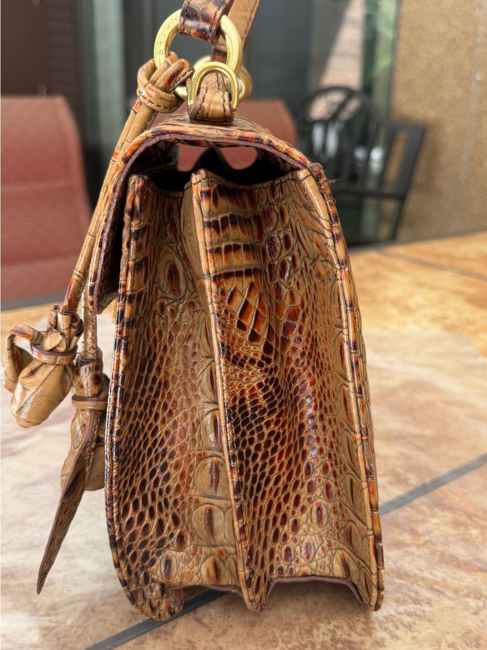 RARE Vtg Brahmin Lady Vittoria Rose Satchel Pecan Leather Strap RoseTassels EUC - Picture 6 of 16
